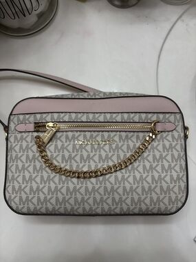 Michael Kors Pink and Vanilla Logo Crossbody Bag